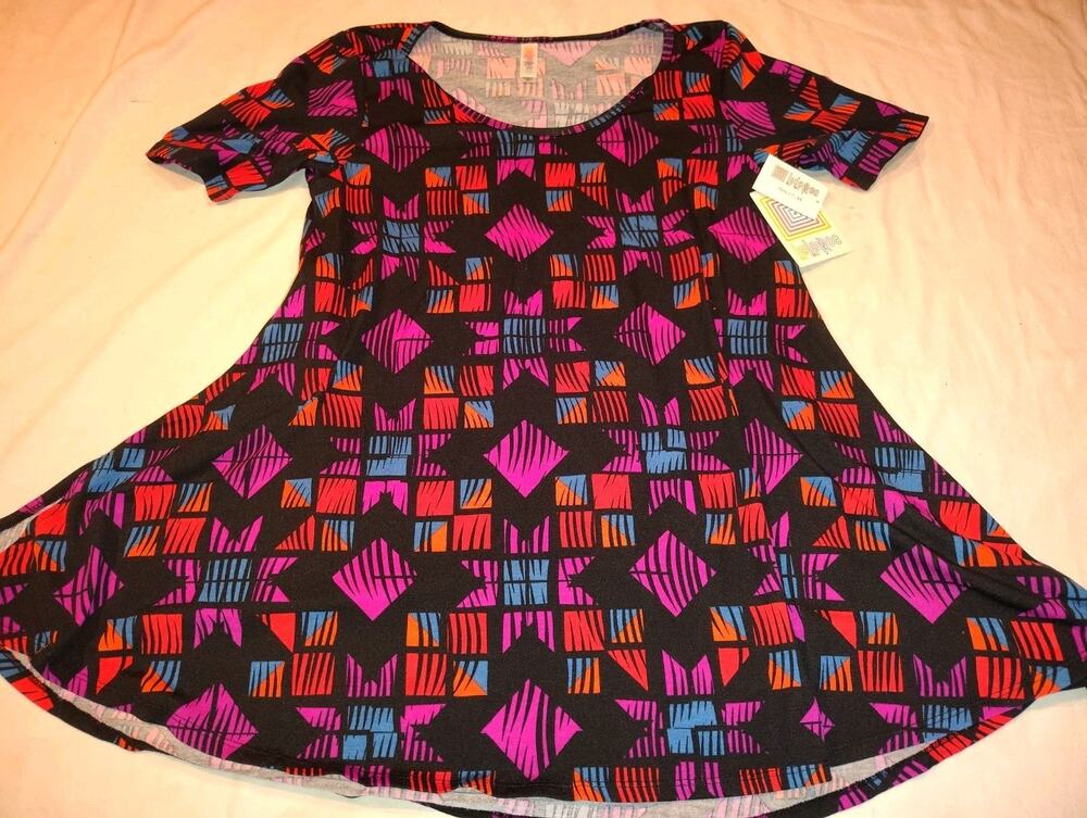 LuLaRoe Perfect T Short Sleeve Shirt Xtra Small NWT XS Colored Shapes Black NEW